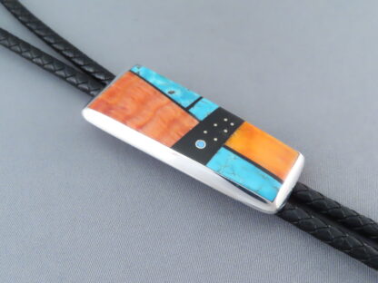 Bolo Tie of Sterling Silver & Multi-Stone Inlay by Jimmy Poyer