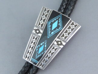 Buy Inlaid Bolo - Black Jade & Turquoise FINE Inlay Bolo Tie by Native American jeweler, Peterson Chee FOR SALE $1,500-