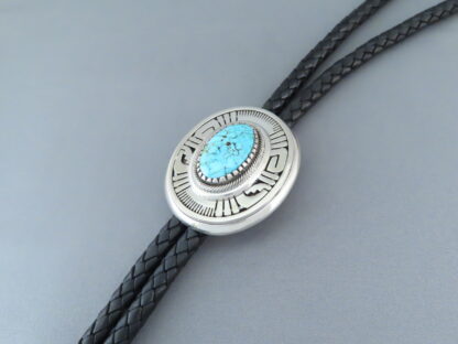 Bolo Tie with Kingman Turquoise by Leonard Nez