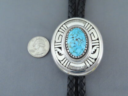 Bolo Tie with Kingman Turquoise by Leonard Nez