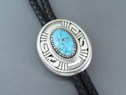 Bolo Tie with Kingman Turquoise by Leonard Nez