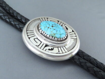 Bolo Tie with Kingman Turquoise by Leonard Nez