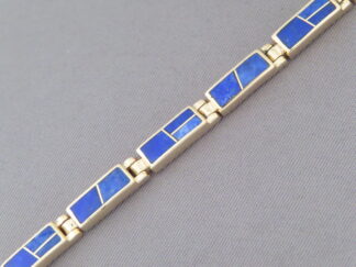 Gold Link Bracelet with Lapis Inlay