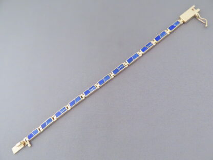 Gold Link Bracelet with Lapis Inlay