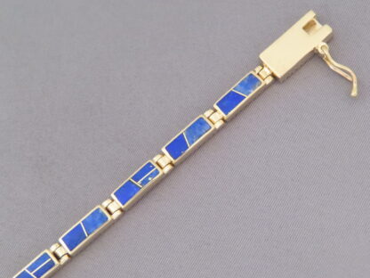 Gold Link Bracelet with Lapis Inlay