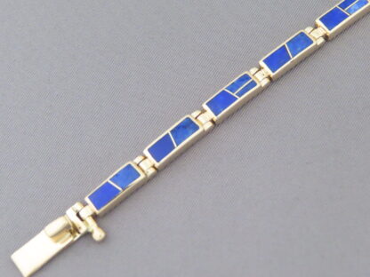 Gold Link Bracelet with Lapis Inlay