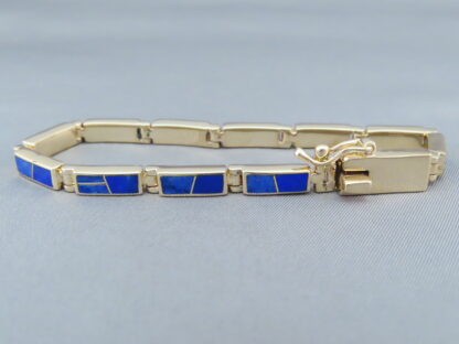 Gold Link Bracelet with Lapis Inlay