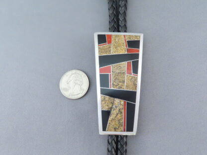 Inlaid Bolo Tie with Multi-Stone Inlay Featuring Coral