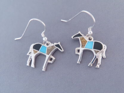 Horse Earrings with Multi-Stone & Turquoise Inlay