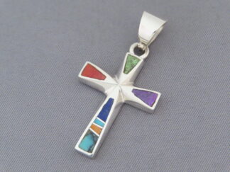 Inlaid Multi-Color Cross Pendant