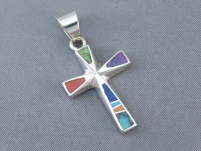 Inlaid Multi-Color Cross Pendant