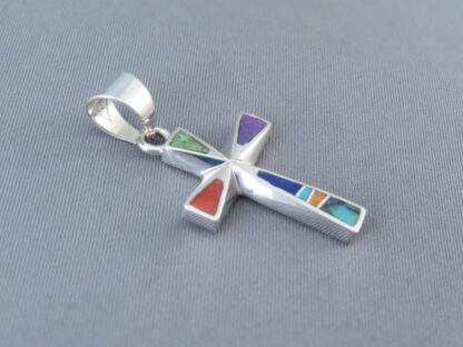 Inlaid Multi-Color Cross Pendant