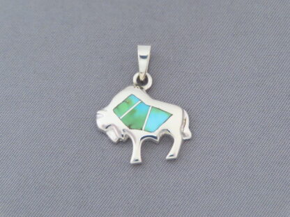 Smaller Buffalo Pendant with Green Turquoise Inlay