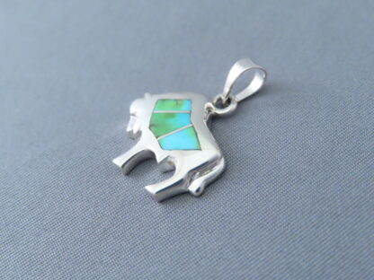 Smaller Buffalo Pendant with Green Turquoise Inlay