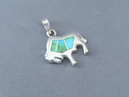 Smaller Buffalo Pendant with Green Turquoise Inlay