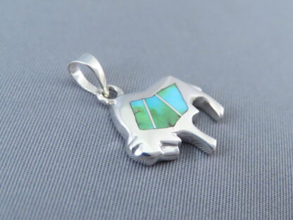 Smaller Buffalo Pendant with Green Turquoise Inlay