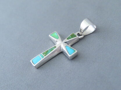 Turquoise Inlay Cross Pendant (with Green Turquoise)