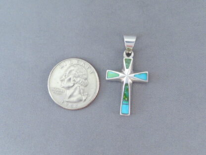 Turquoise Inlay Cross Pendant (with Green Turquoise)