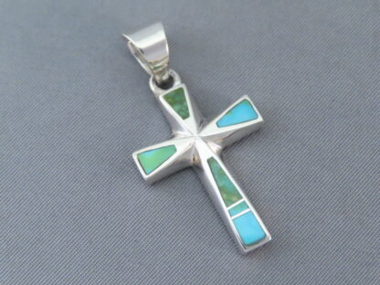 Turquoise Inlay Cross Pendant (with Green Turquoise)