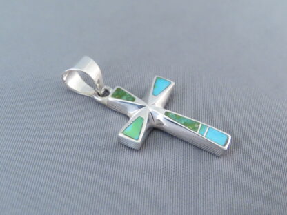 Turquoise Inlay Cross Pendant (with Green Turquoise)