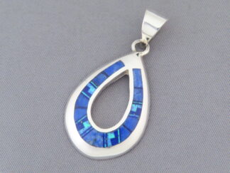 Inlaid Jewelry - Finely Cut Lapis & Opal Inlay Pendant (open-drop) by Native American jeweler, Tim Charlie FOR SALE $210-