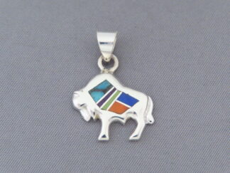 Inlaid Multi-Color Little Buffalo (Bison) Pendant