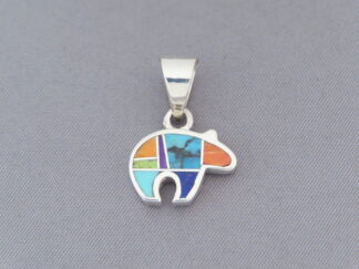 Inlaid Multi-Color Bear Pendant  (small)