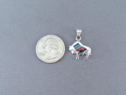 Buffalo Slider Pendant with Multi-Stone Inlay