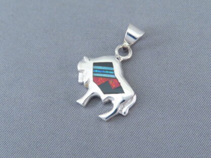 Buffalo Slider Pendant with Multi-Stone Inlay