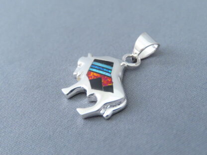 Buffalo Slider Pendant with Multi-Stone Inlay