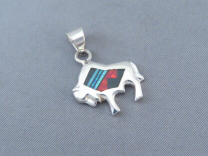 Buffalo Slider Pendant with Multi-Stone Inlay