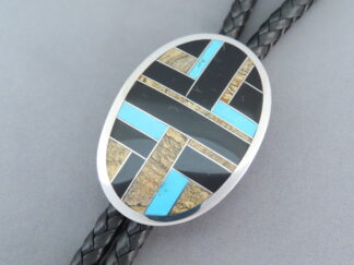 Sterling Silver & Multi-Stone Inlay Bolo Tie featuring Turquoise