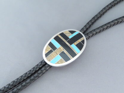 Sterling Silver & Multi-Stone Inlay Bolo Tie featuring Turquoise