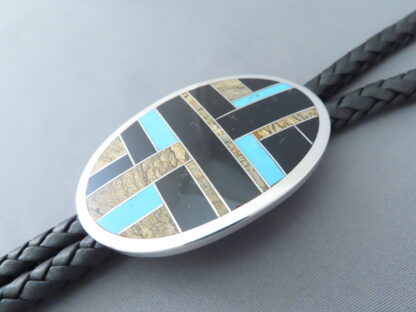 Sterling Silver & Multi-Stone Inlay Bolo Tie featuring Turquoise