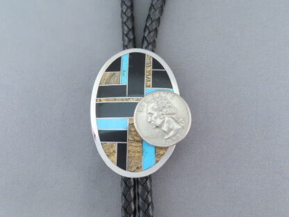 Sterling Silver & Multi-Stone Inlay Bolo Tie featuring Turquoise