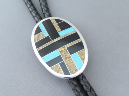 Sterling Silver & Multi-Stone Inlay Bolo Tie featuring Turquoise