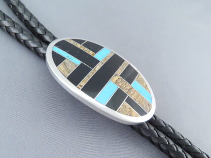 Sterling Silver & Multi-Stone Inlay Bolo Tie featuring Turquoise