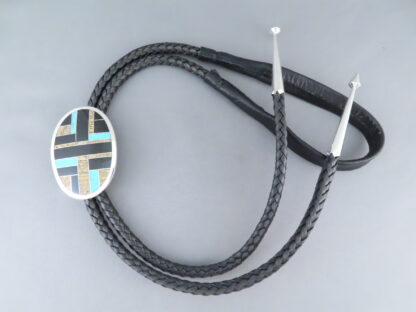 Sterling Silver & Multi-Stone Inlay Bolo Tie featuring Turquoise