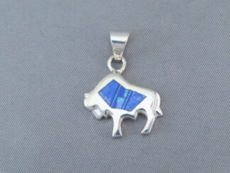 Small Buffalo Pendant - Lapis & Opal Inlay Bison Slider Pendant by Native American jeweler, Tim Charlie FOR SALE $170-